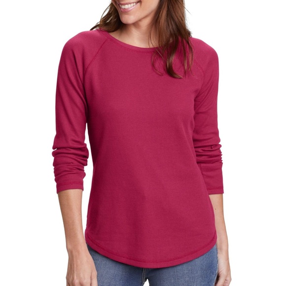 ☀️ NWOT EDDIE BAUER Waffle-Knit Raglan Long Sleeve Crew - Picture 1 of 10